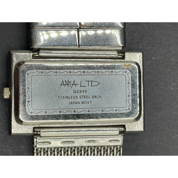Vintage Anya Ltd. Watch Silver Tone G2249 Rectangular Face Mesh Strap - Picture 7 of 10